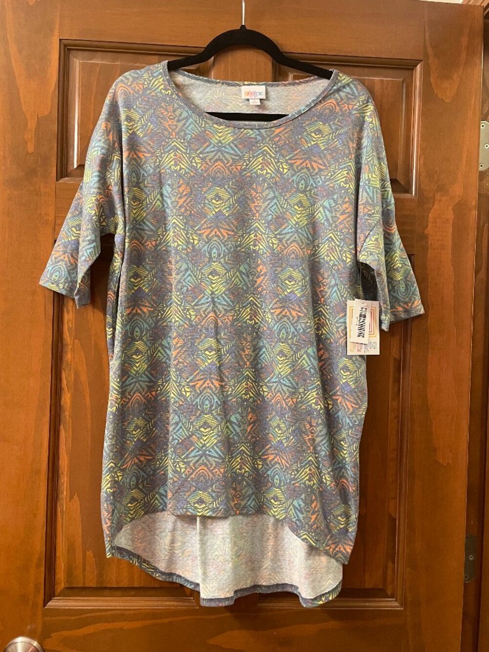 NWT LuLaRoe Irma Tunic - Soft Muted Grey and Colorful Pattern